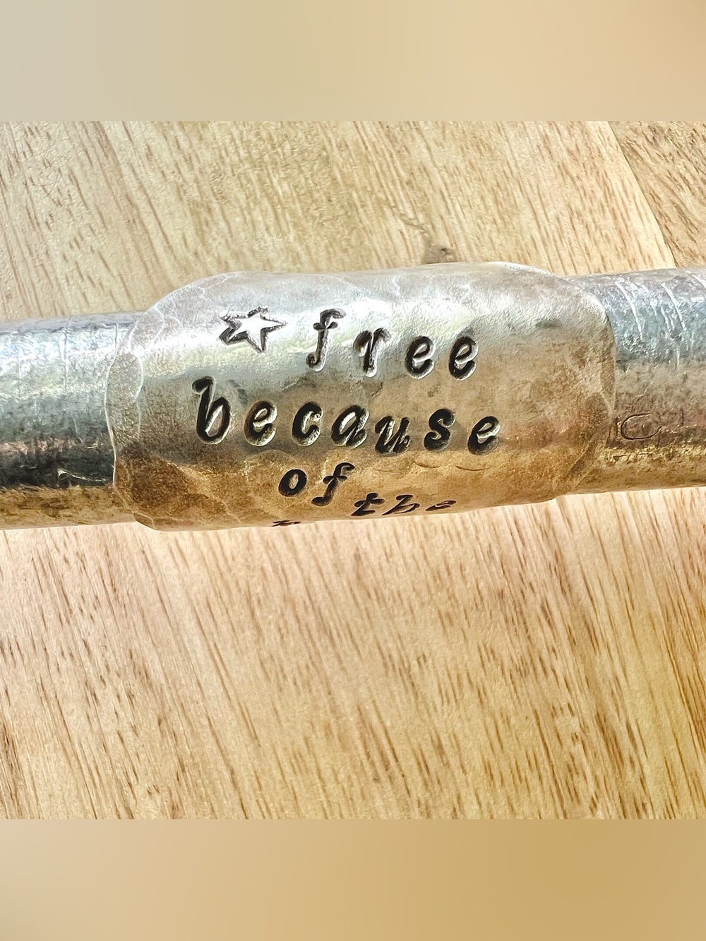 Hammered Vintage Spoon Ring “Free Because of the Brave" Hand Stamped Women’s - Picture 8 of 14